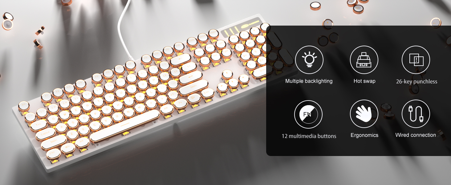 Typewriter Style Mechanical gold Keyboard