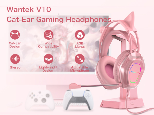 Amazon.com: Wantek Cute Cat-Ear Gaming Headset - 50mm