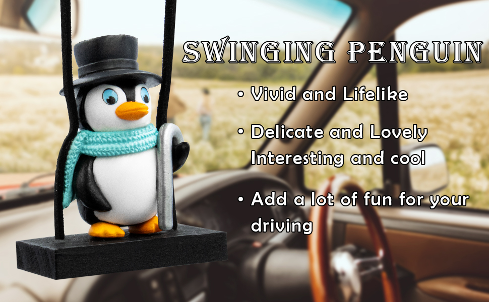 Lovely Black Hat Swinging Penguin Car Decorate Accessories Swinging Car