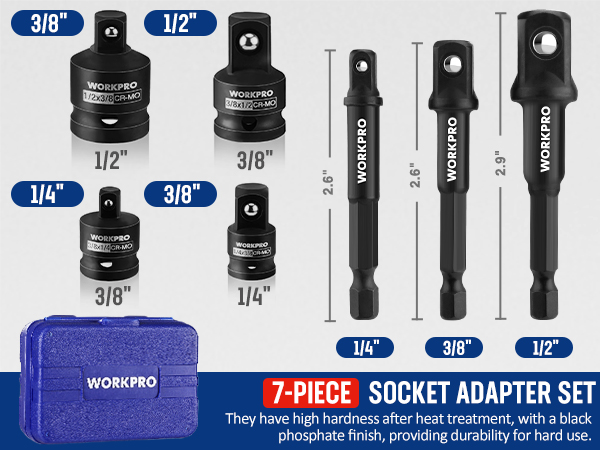 WORKPRO 7 Pieces Impact Socket Adapter Set, Includes 3