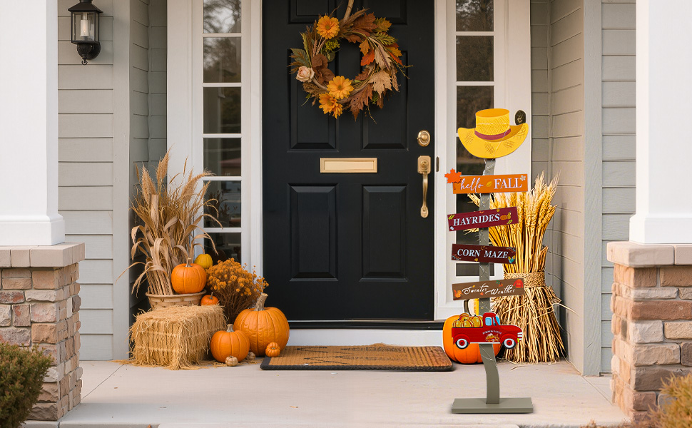 Lighted up fall porch sign 