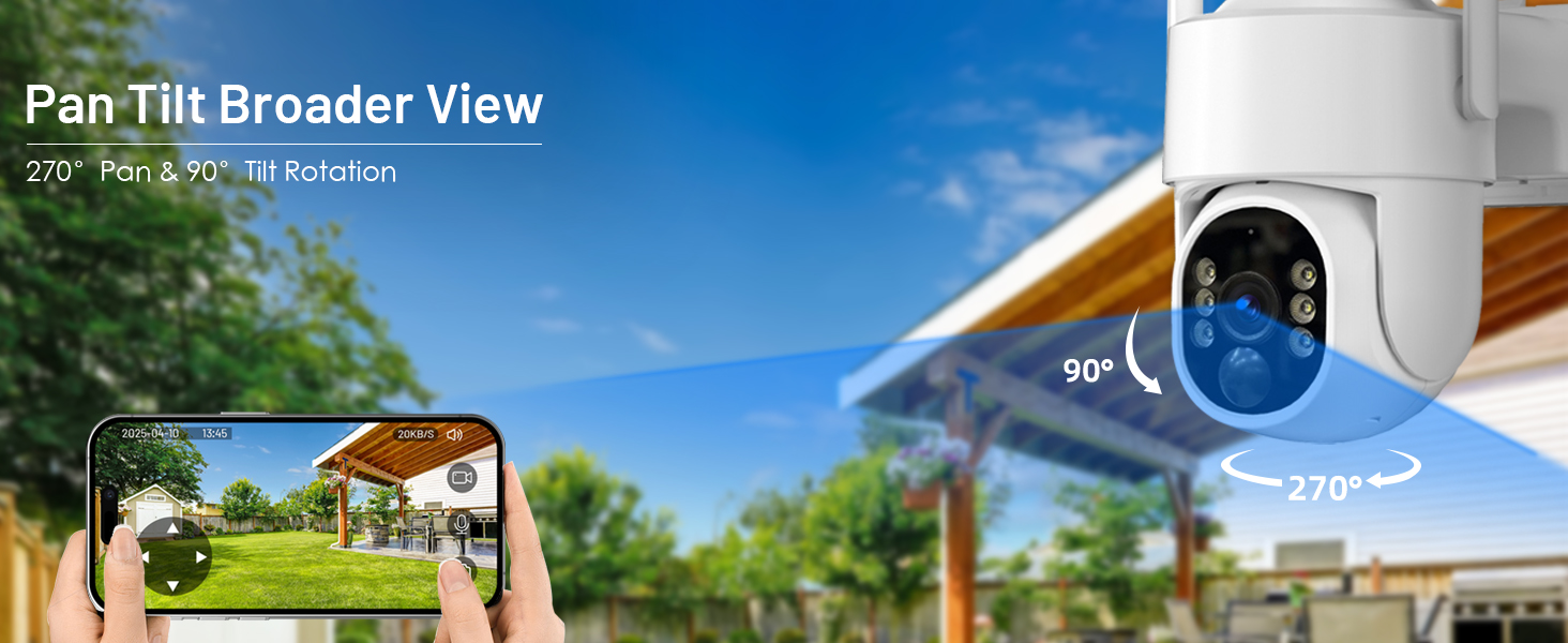 outdoor camera wireless with pan tilt 4x digital zoom