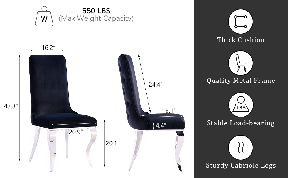 AZhome Dining Chairs, Black Velvet Upholstered Dining Room