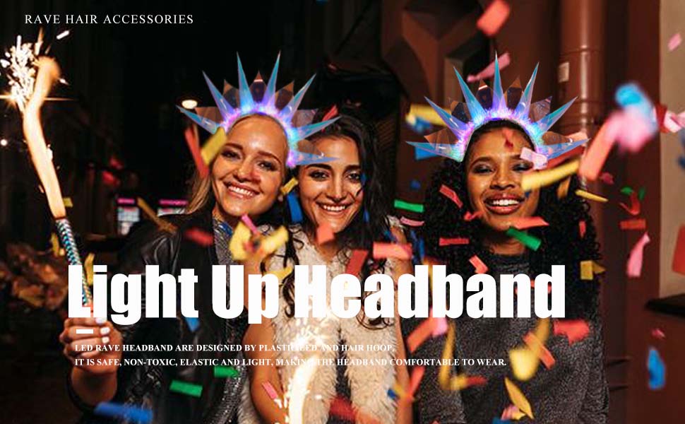 CAKURE Light Up Headbands Led Rave Headband Flash Glowing