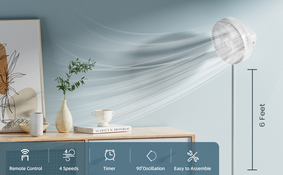 Quiet Wall Mount Oscillation Fan with Remote and Timer,10