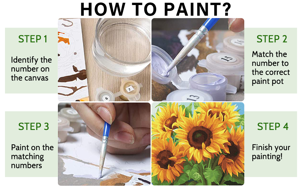 4 Pack Framed Paint by Number for Adults Canvas Flowers