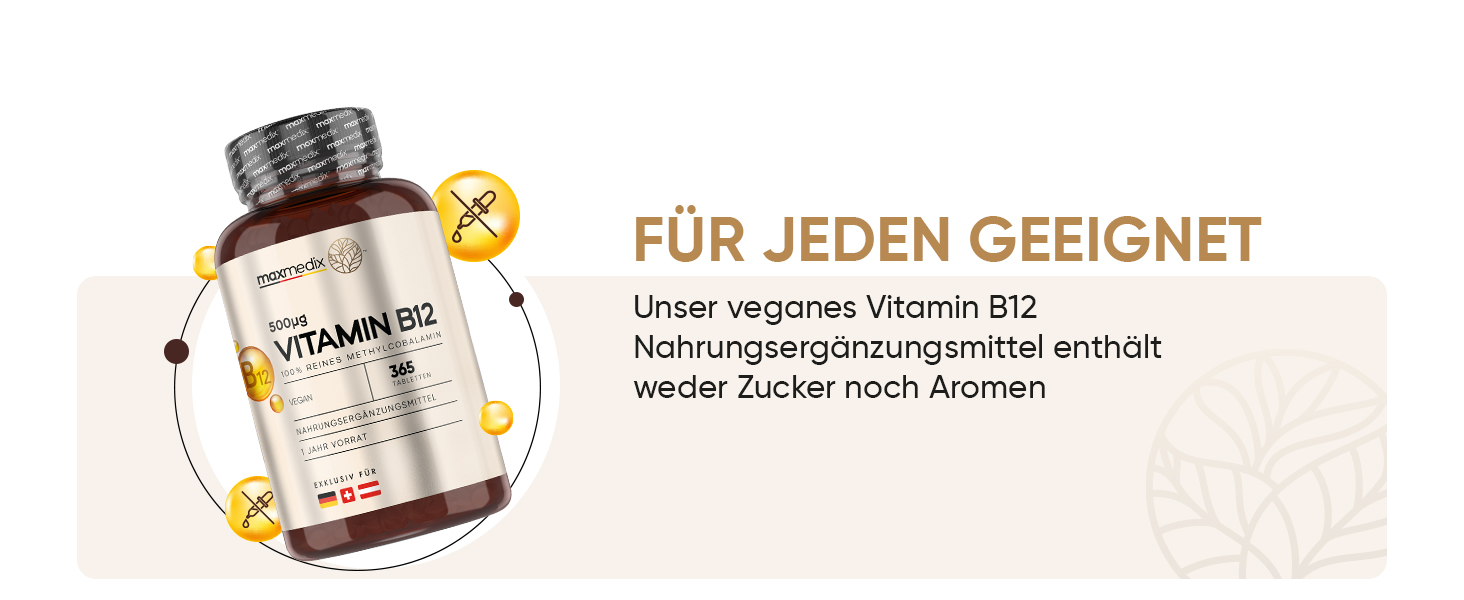 Vitamin B12 Tabletten 500 mcg je Tagesdosis 365 Mikro Tabletten Reines Methylcobalamin B12