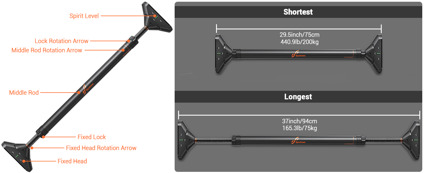 Sportneer Pull Up Bar Strength Training Chin up Bar without Screws