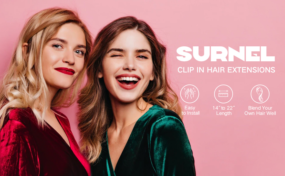 SURNEL Hair Extensions Clip in Human Hair Balayage Mixed Color 4