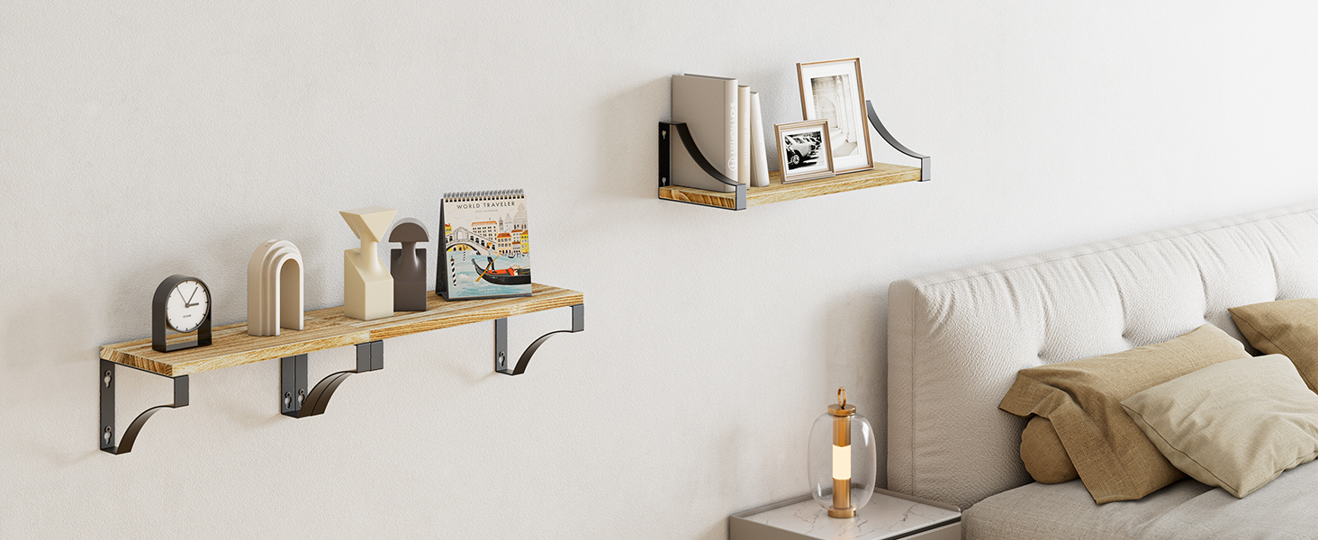 Floating Shelves Wall Mounted Shelf Wood Wall Shelves Wooden Shelves Set of 3 for Bedroom Bathroom