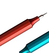 Primer plano de dos puntas de rotulador, una en rojo coral metálico y otra en azul turquesa metálico, que muestran puntas finas