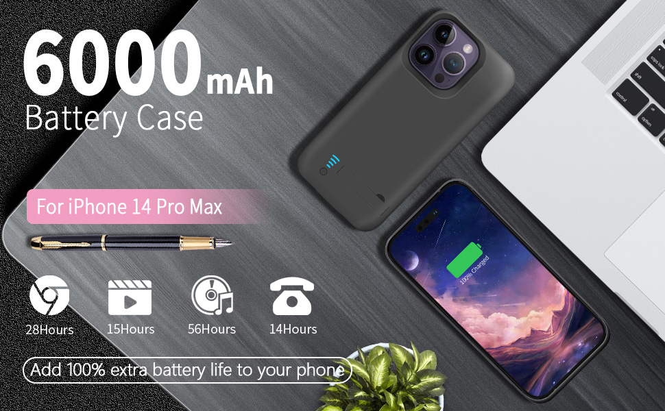 BAHOND Battery Case for iPhone 14 Pro Max, 6000mAh Rechargeable