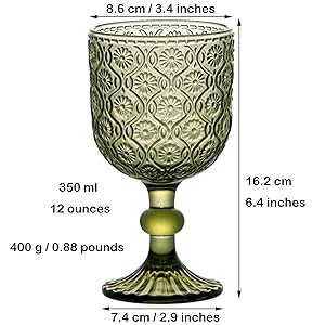 Green Glasses Drinking Wine Water Goblets Glassware set of 6