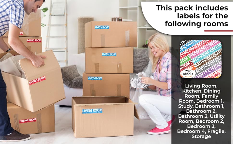 750 Labels for Moving Boxes. 4 Bedroom House. 50 Labels