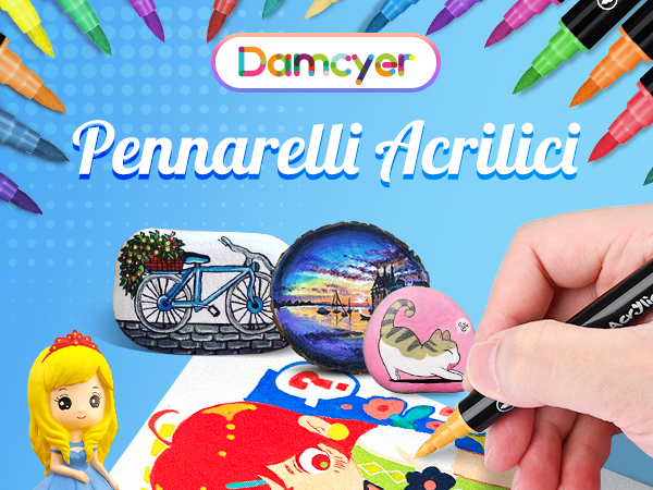 24 Pennarelli Vernice Acrilica CORYIN - Doppia Punta - Impermeabili - Per Legno, Vetro, Ceramica - Ideali DIY