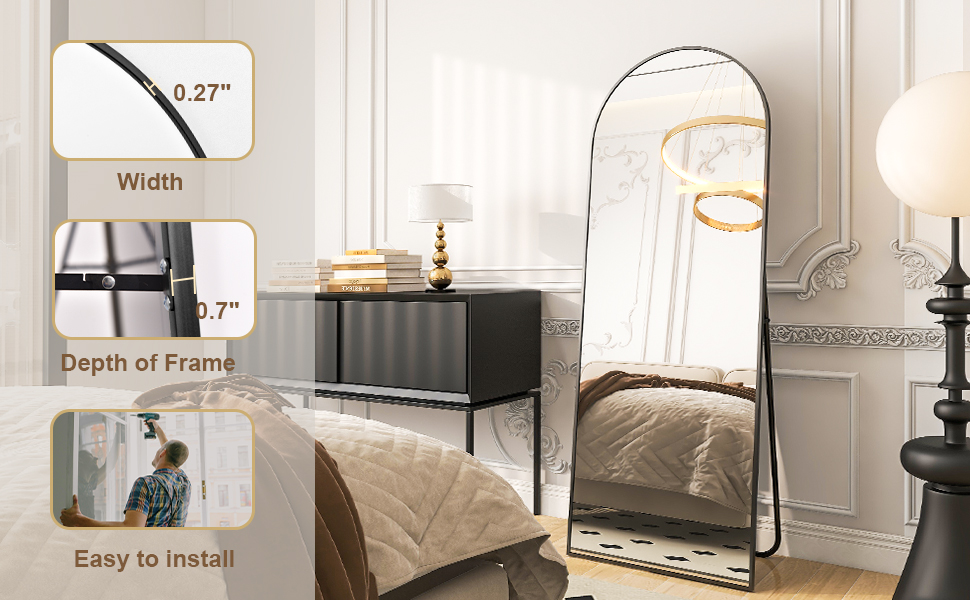 XRAMFY 64"x21" Arched Full Length Mirror with StandGold