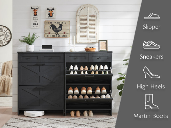 Barnyatoh Shoe Storage Cabinet, Farmhouse Shoe Organizer with 2 Barnyatoh Shoe Storage Cabinet, Farmhouse Shoe Organizer with 2