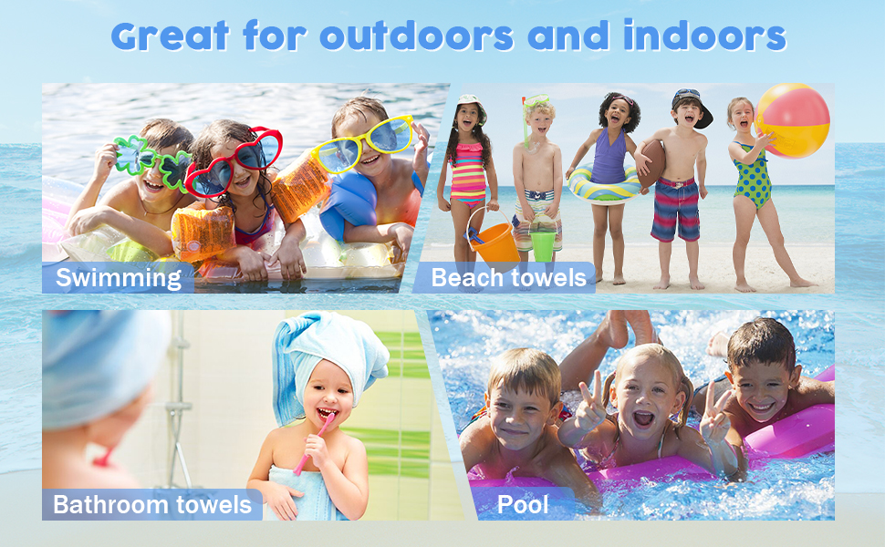 Kids Poncho Hooded Towels, Exquisite Pattern Beach Swimming Bath Towels with Hood