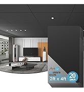 Art3d 20-Pack Black Smooth Drop Ceiling Tile 2ft x 4ft, PVC Ceiling Panel 24 x 48in.