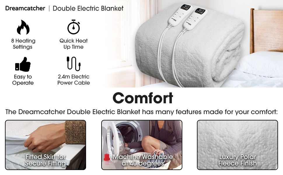 Dreamcatcher Electric Blanket Double Premium Polar Fleece, Double Bed