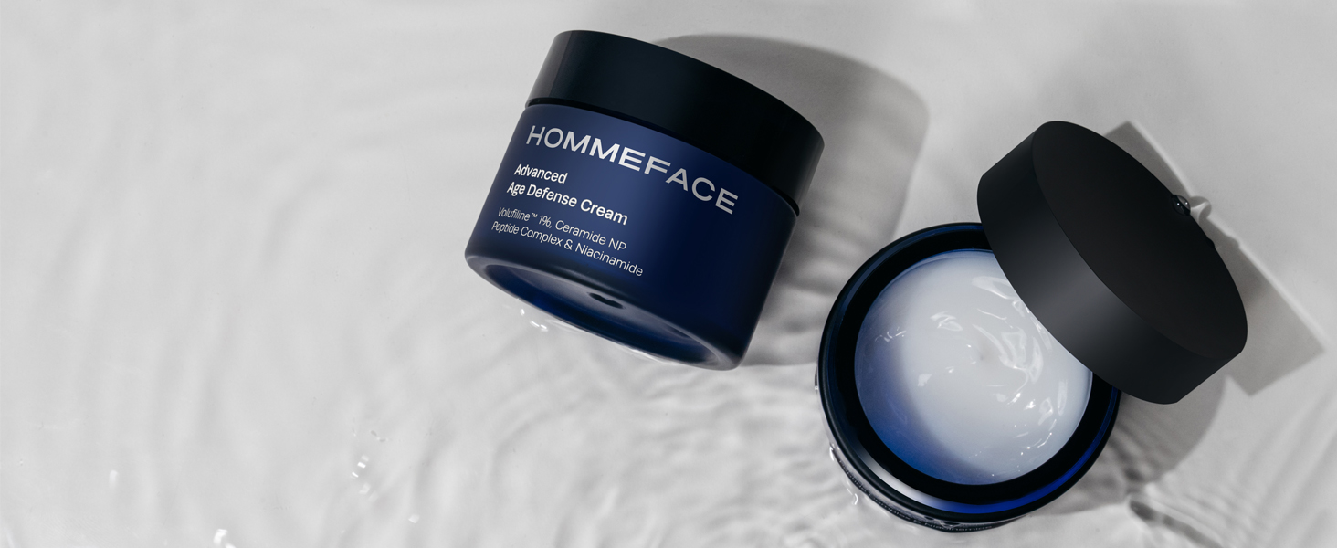 Model in use image of hommeface advanced age defense facial cream