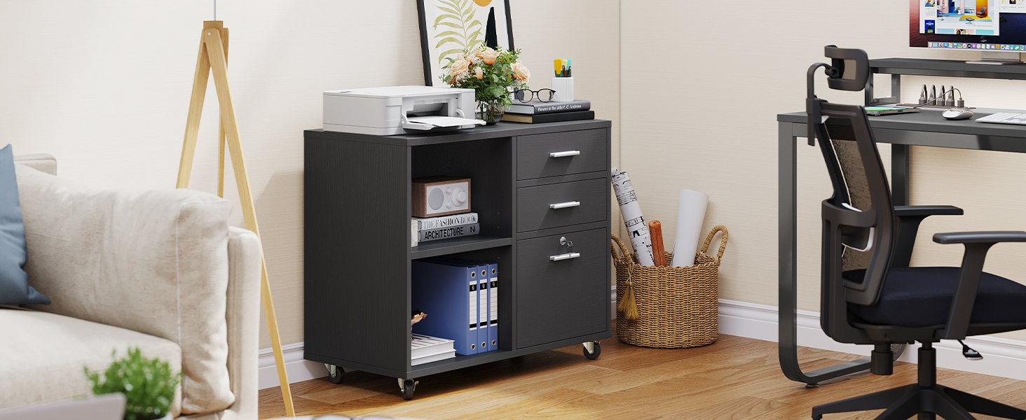 YITAHOME Wood File 3 Drawer Mobile Lateral Filing