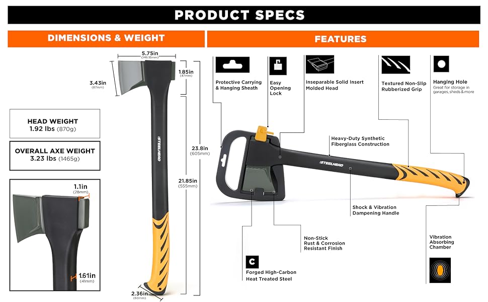 STEELHEAD 23.5 in. Splitting Axe, Synthetic Textured