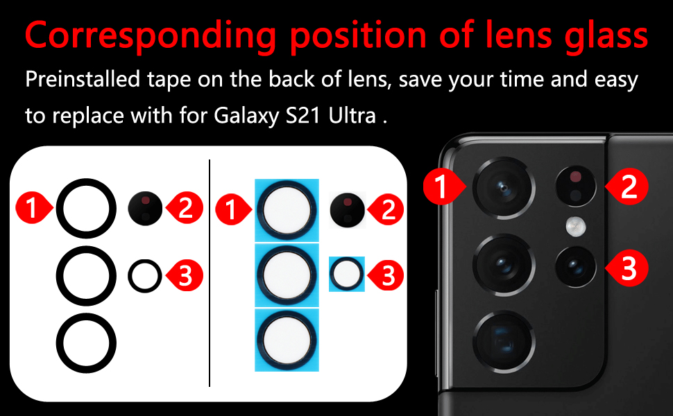 2PCS Soaosdr Original Back Rear Camera Lens Glass Replacement for Galaxy S21 Ultra 6
