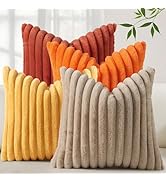decorUhome Set of 4 Fall Faux Fur Throw Pillow Covers 18x18 Inch Decorative Farmhouse Modern Soft...