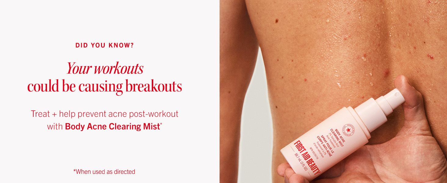 body acne clearing mist, workout, breakout