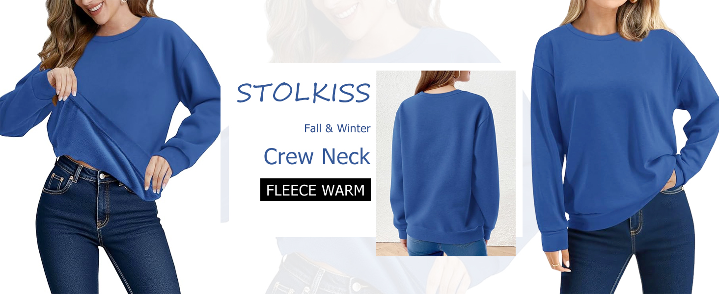 STOLKISS Women’s Fleece Casual Crewneck Pullover Sweatshirt Loose Soft Long Sleeve Fashion Sweaters
