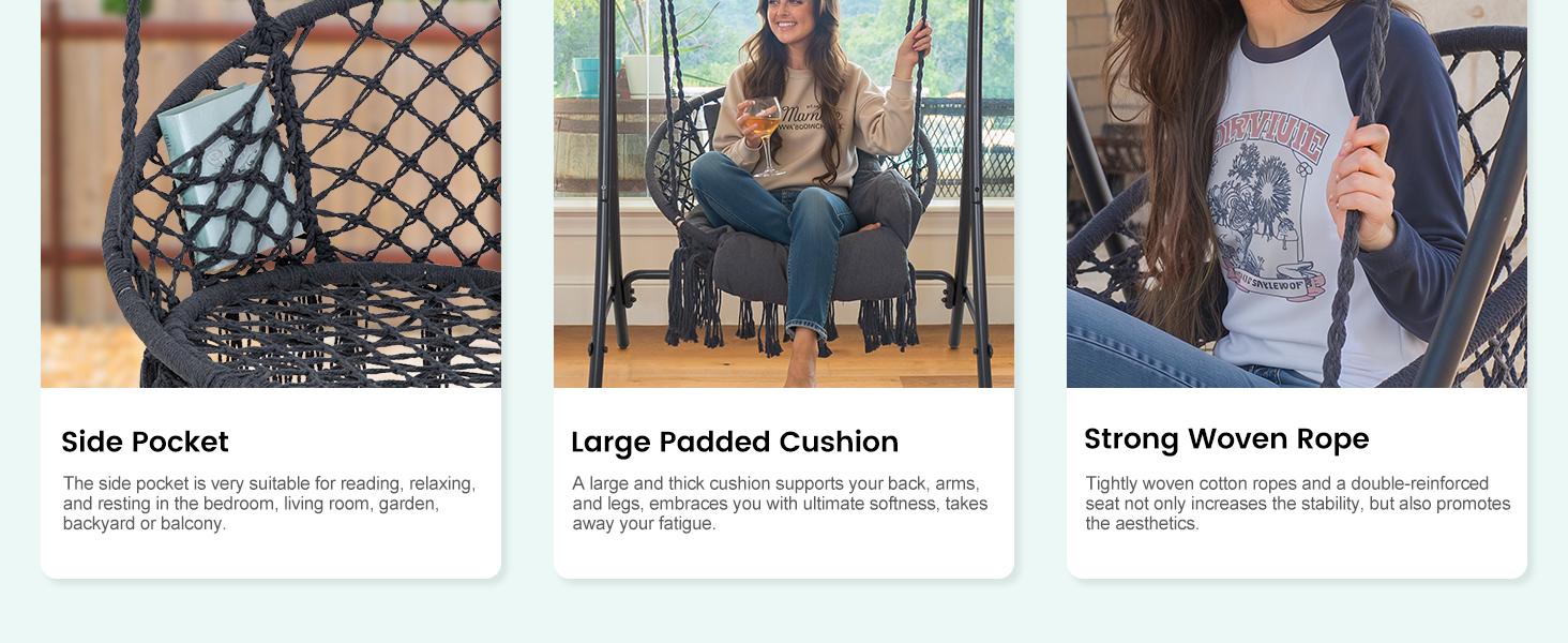 ANOW Hanging Swing Chair with Stand Included, Heavy Duty Hammock Chair with Stand and Removable Padded Cushion, Max 400 Lbs, Dark Grey 15 hammock chair with stand for outside