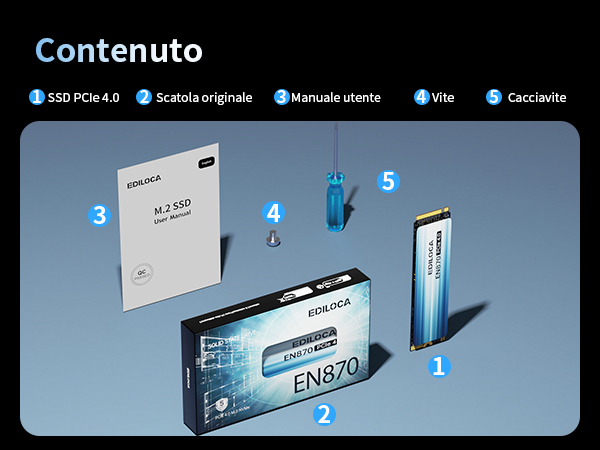 Ediloca EN870 SSD 2TB PCIe Gen4, NVMe M.2 2280, fino a 7450