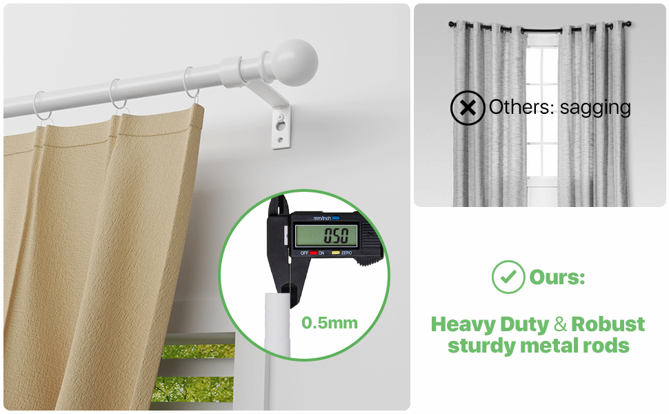 White Curtain Rods for Windows 66 to 120, Long Curtain Rod