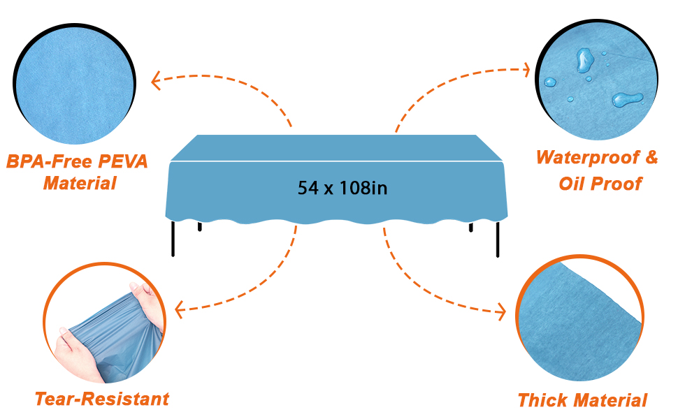 Fixwal Sky Blue Plastic Tablecloth 6 Pack Disposable Table