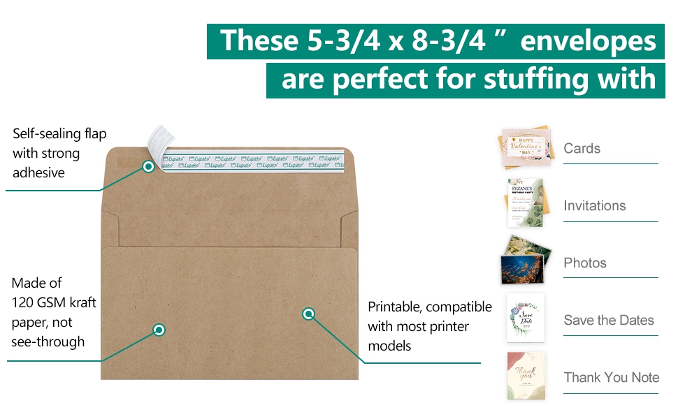 Eupako A9 Envelopes Sefl Seal 100 Pack, Brown Invitation