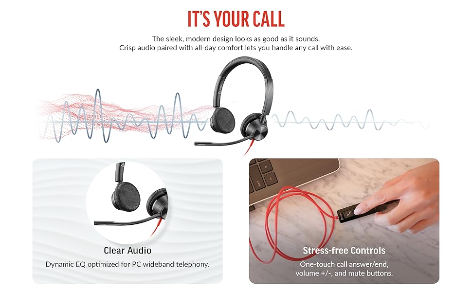 Poly Blackwire 3325 Wired Headset (Plantronics) Flexible Microphone