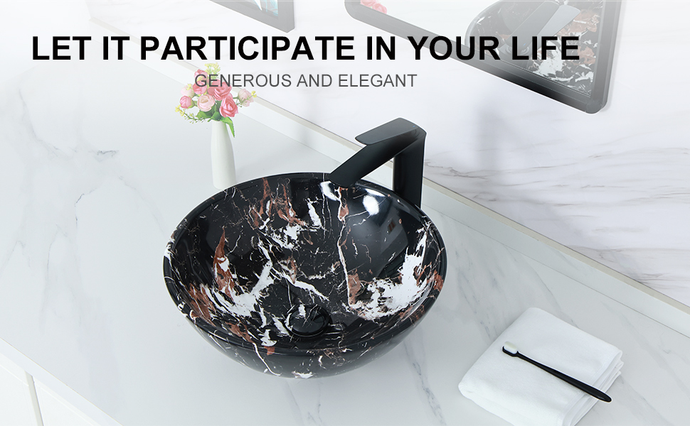 Davivy 16.3'' Nordic Marbling Round Vessel Sink with Pop Up Drain