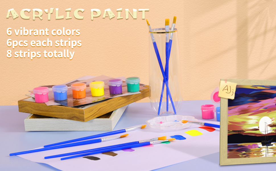 Acrylic Paint Set,48 Paint Pots in 6 Colors,Set of 8