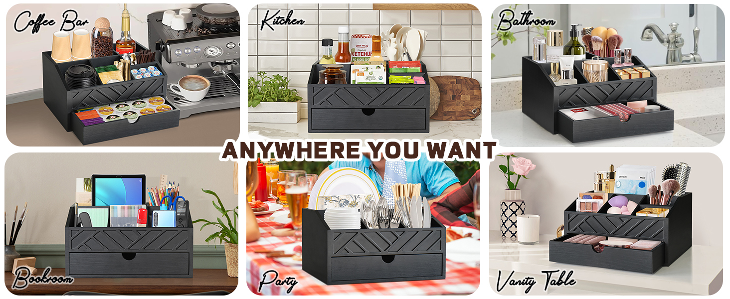 black coffee bar organizer with drawer