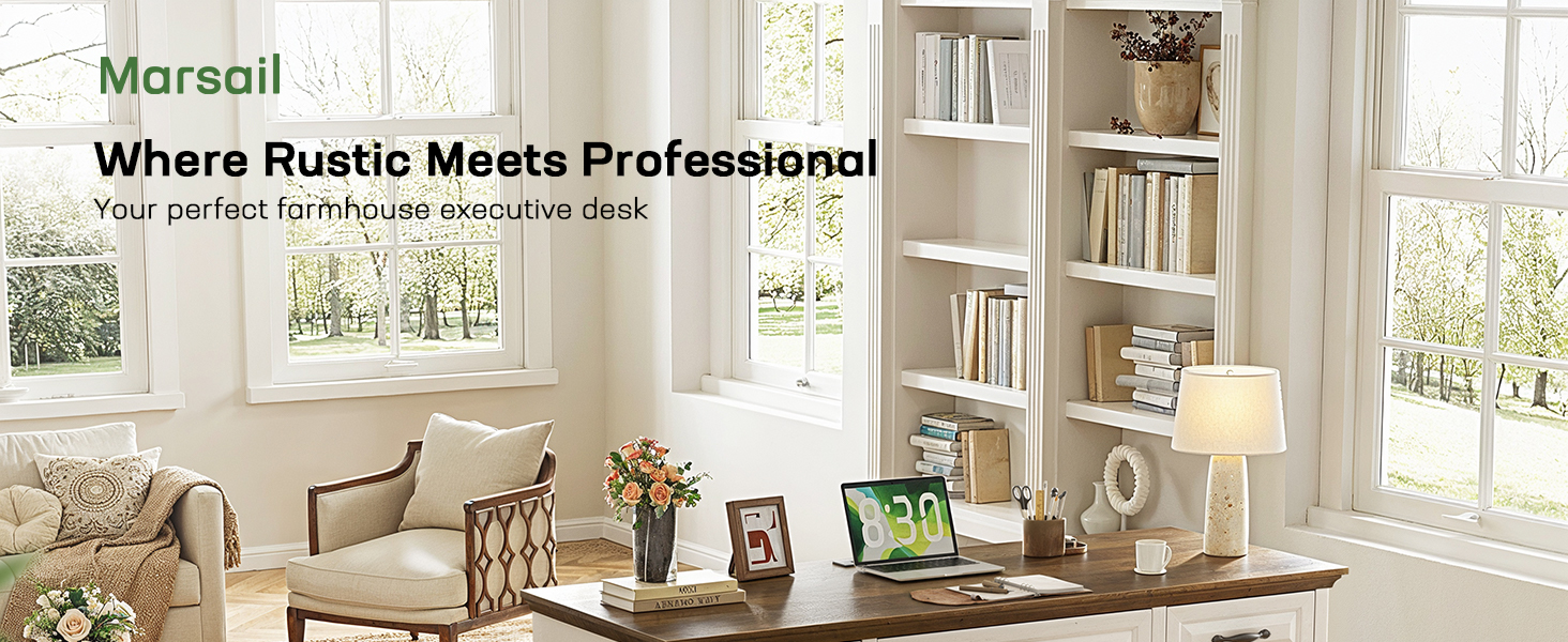 Marsail 60″ Farmhouse Home Office Desk with Storage Cabinet