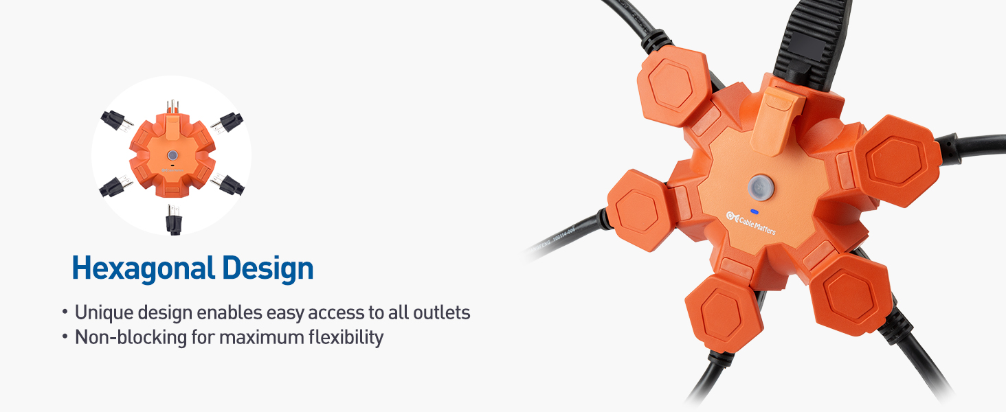 5Outlet Extension Cord Hub with Circuit Breaker