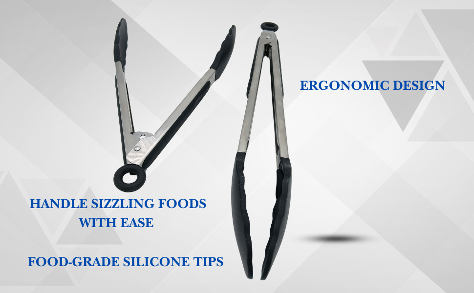Kitchen Tongs, Silicone Tips. Salad Tongs, Food Tongs, Secure Grip, Stainless Steel