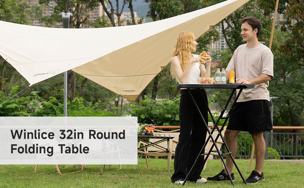 Winlice 32'' Round Folding Table, HDPE Portable Camping