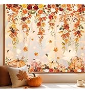FYSUIMU 9 Sheet Fall Floral Window Clings Retro Hanging Flower Vine Leaves Pumpkin Reusable Windo...