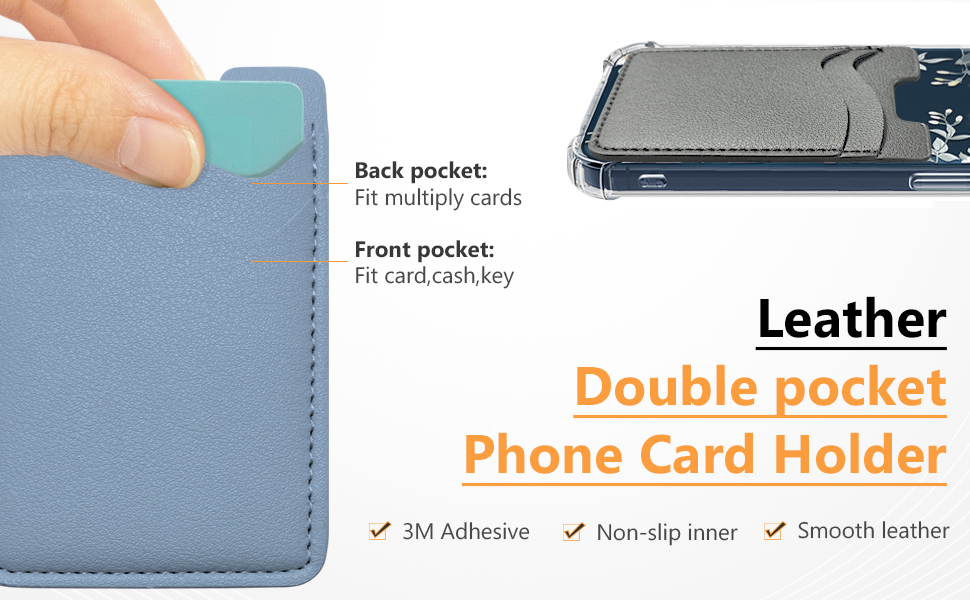 Phone Wallet Stick On, Leather Phone Card Holder, Stretchy