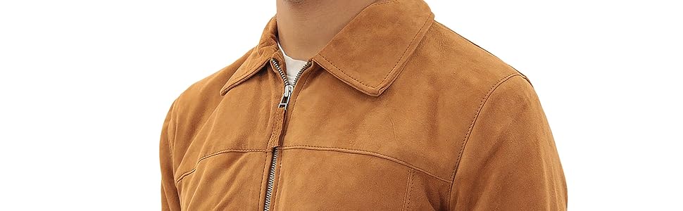 Men's Retro Brown 100% Goat Suede Leather rHarington Biker
