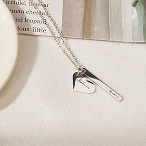 small heart bar charm necklace silver gold jewelry custom engraving