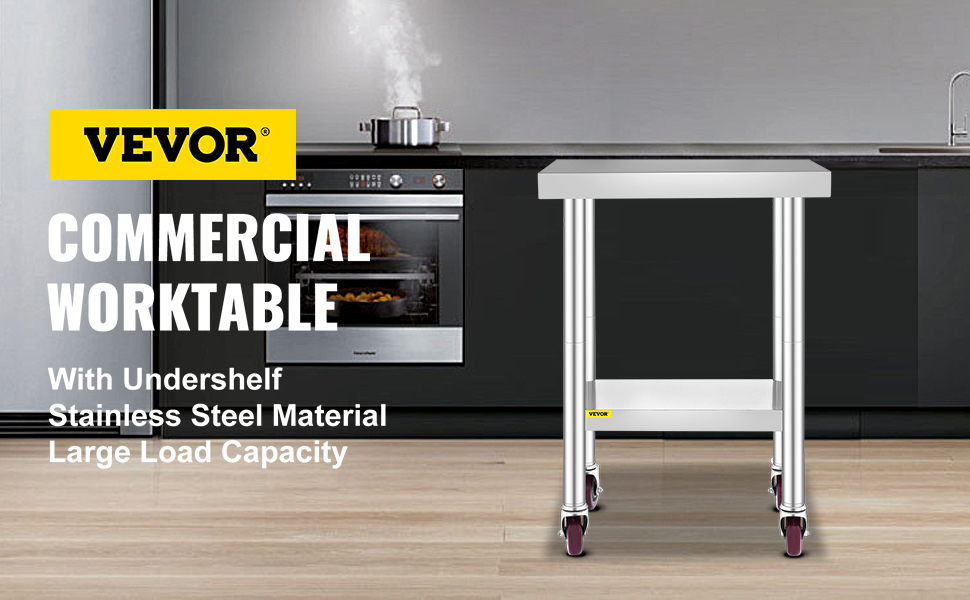 VEVOR Table De Travail Inox Cuisine à Roulettes 61x46 Cm Pour Préparation De Cuisine 10 Table de Travail Inox de Cuisine