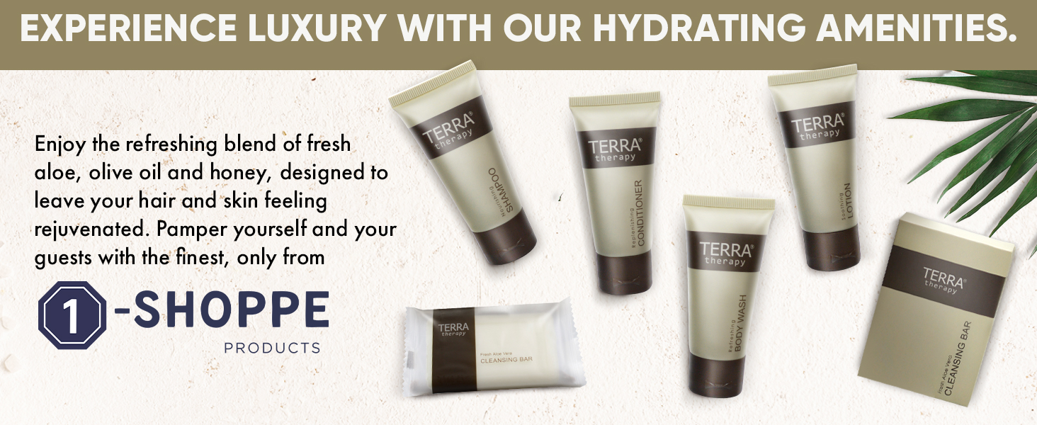 Terra Therapy Hospitality Set Cleansing bar shampoo conditioner lotion body wash